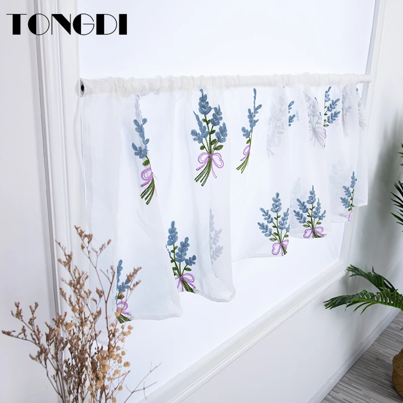 Домашние кухонные шторы TONGDI короткие ярусы Мультяшные Цветочные вышитые белые