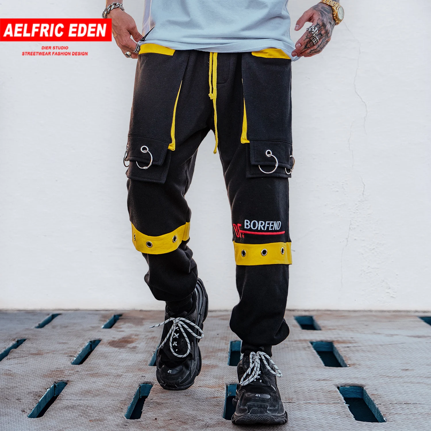 Aelfric Eden хип хоп панелями Мужские штаны с гарем карго 2019 модные спортивные брюки