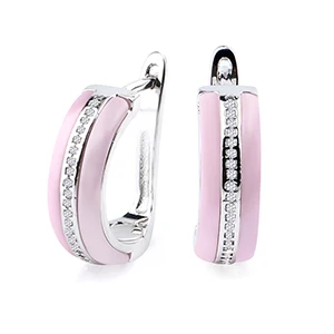Pink Новые керамические круглые серьги-гвоздики с AAA CZ, модные черно-белые Кристальные u-образные серьги для женщин, никель - Окраска металла: Pink