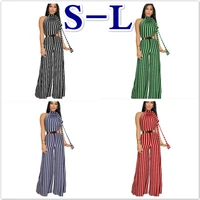 women one piece jumpsuit sexy sleeveless halter lace up striped straps wide leg siamese pants 2019 new summer
