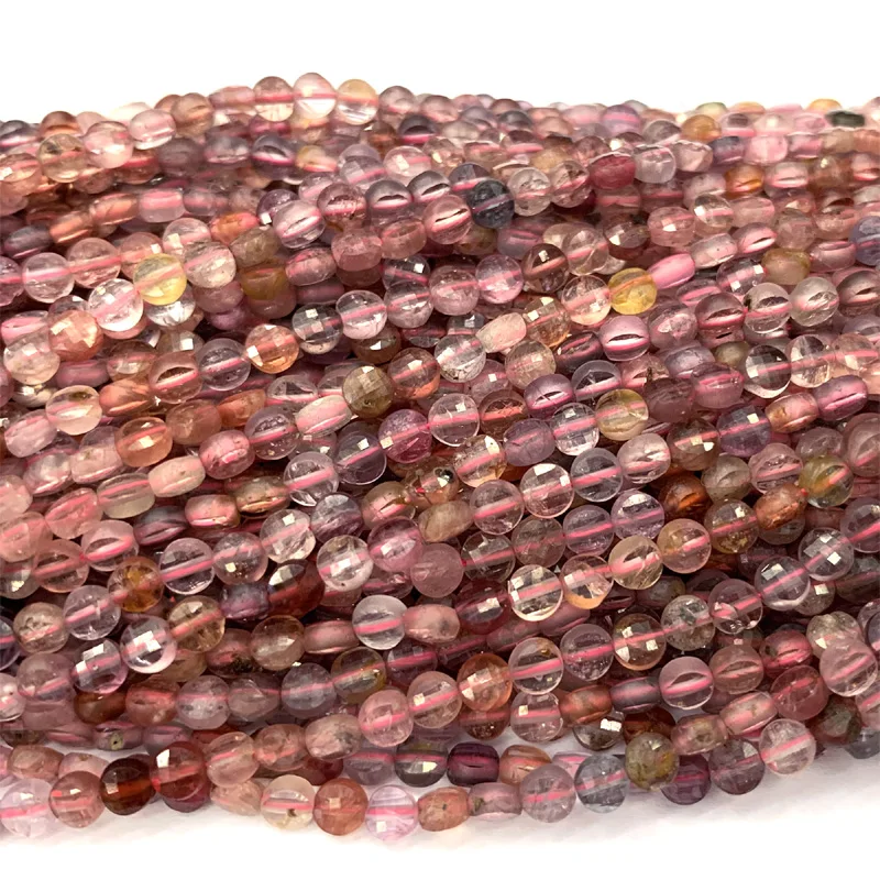 

Natural Multicolour Red Pink Spinel Purple Spinelle Hand Cut Faceted Flat Coin Small Beads Necklaces or Bracelets 4mm 15" 06348