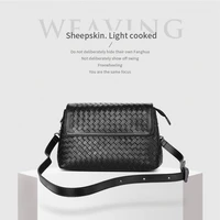 sheepskin genuine leather handbag handmade knitting corssbody ladies shoulder bags new fashion wild small wallet