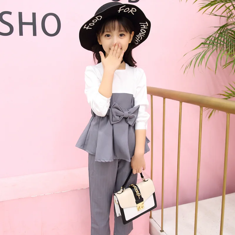 Комплект одежды для девочек-подростков одежда с длинными рукавами и бантом