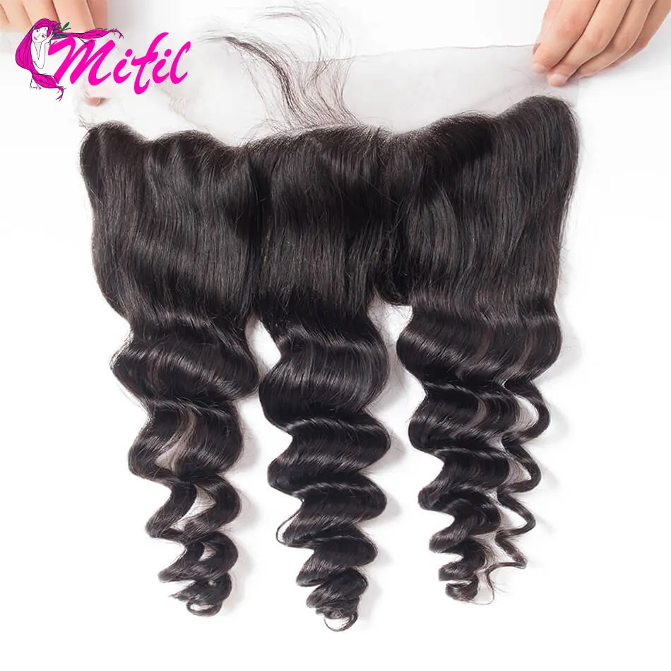 13x4 Lace Front Loose Wave Closure Human Hair 14-22 Inch Remy Brazilian Hair Plucked Natural Hair Medium Brown Color Swiss Lace