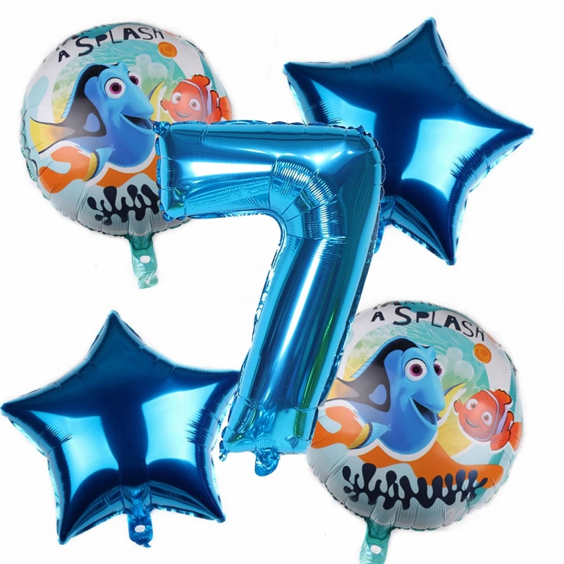 5pcs Nemo 18inch Round Aluminum Foil Balloons 30inch Number Balls Baby Boys Birthday Party Decoration Kids Favor Supplies | Дом и сад