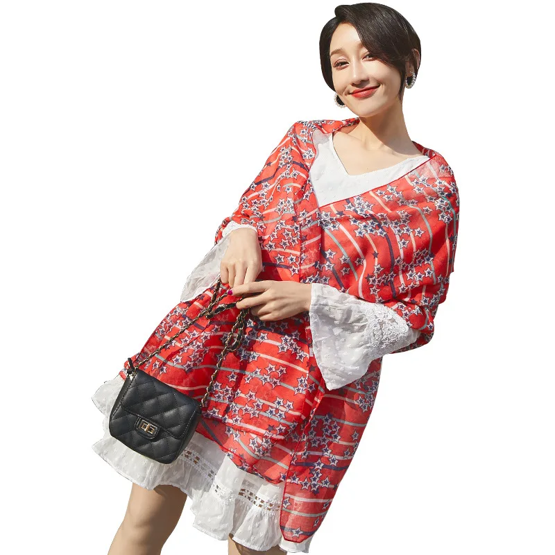 

new 2020 chun xia cotton and linen joker printed scarf silk fabric travel is prevented bask in cape female 1301 stars