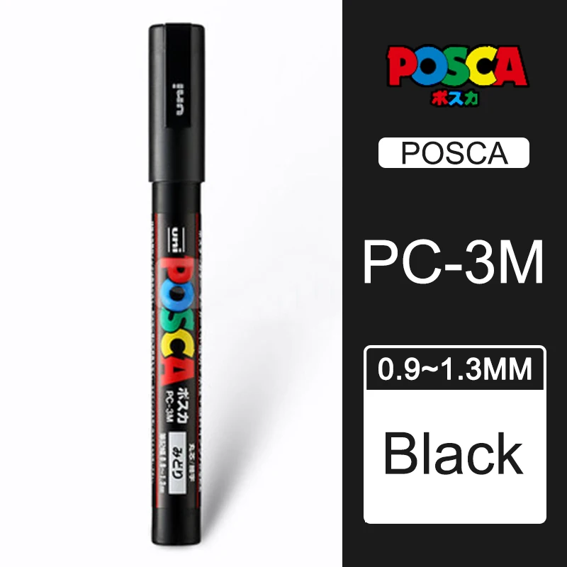 1 шт., одношариковые, Posca, PC-3M, средние маркерные ручки, постер, рекламная ручка, ФНЕ, слово, водяной знак - Цвет: Black
