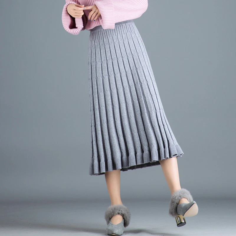 Юбка женская трикотажная плиссированная с высокой талией на осень/зиму|Женские