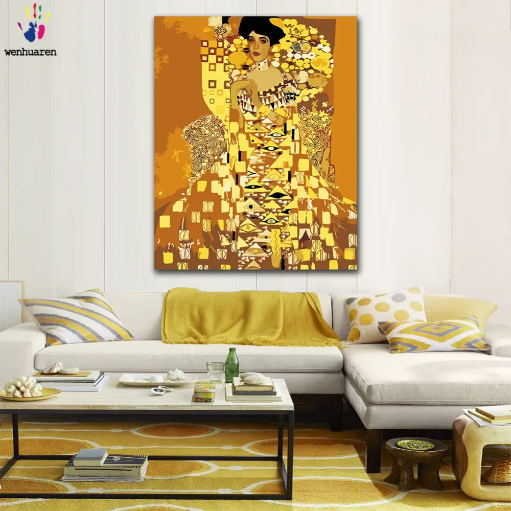 DIY картинки для раскраски по номерам с цветами портрет Адель блоч-Бауэр картина