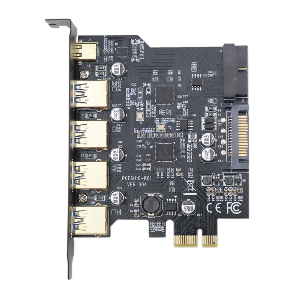 5 портов s PCI E к USB 3 0 1 портовый Тип C и 4 портовая плата расширения PCIe типа А с 15
