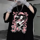 Футболка женская с аниме-принтом, Свободный Топ с принтом рассекающий демонов, одежда в стиле киметасу No Yaiba, черная, на лето
