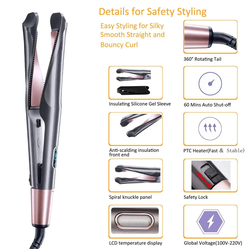 Профессиональные щипцы для завивки волос 2 в 1 выпрямитель турмалиновый