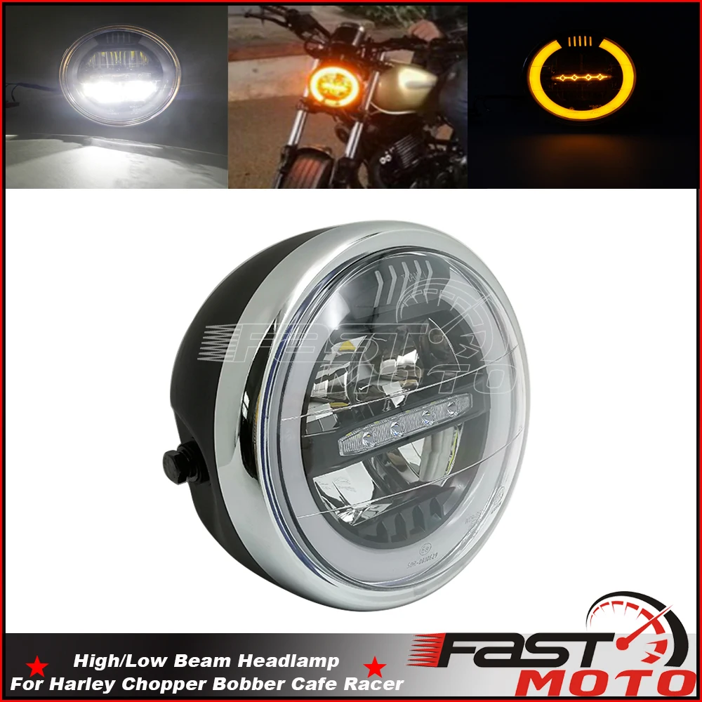 

7inch Motorcycle Headlight High/Low Beam Headlamp Daytime Running LED Head Light For Harley Chopper Bobber Custom Cafe Racer