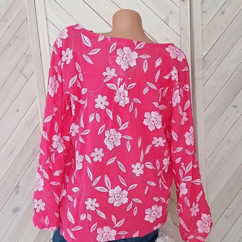 Кружевная футболка с длинным рукавом и цветочным принтом модная женская