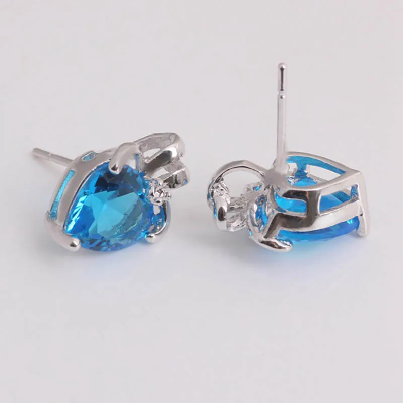 Jellystory Silver 925 Stud Earrings with 9*9mm Heart-shape Ruby Sapphire Zircon gemstone trendy earrings for Women Wedding Party | Украшения