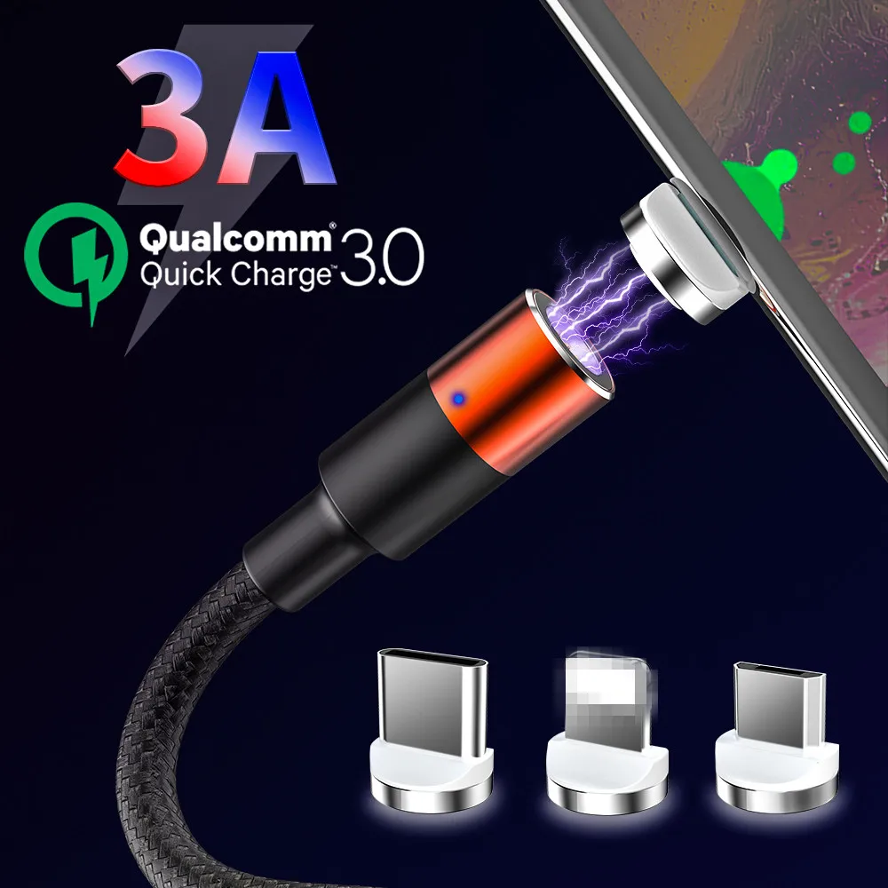 Магнитные Кабели USB Type C зарядный кабель 3A быстрая зарядка Micro светодиодный