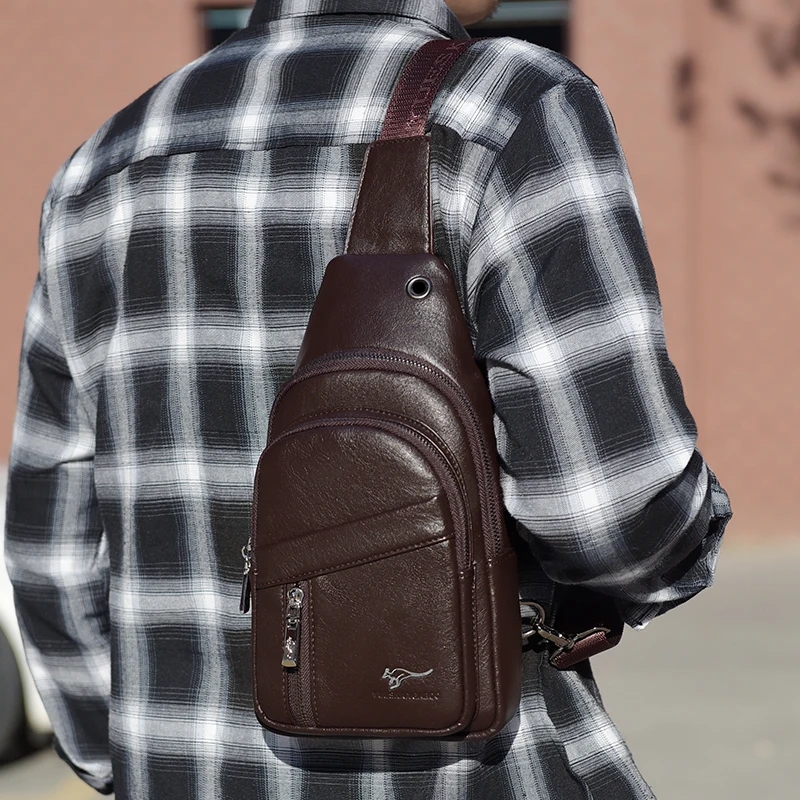 Роскошный брендовый кожаный мужской нагрудной мешок сумки через плечо для