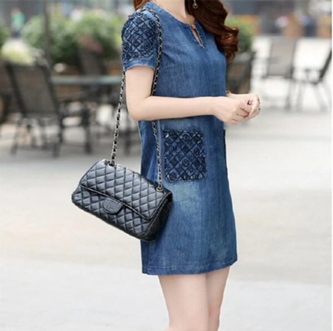 Повседневное джинсовое мини платье элегантное с карманом Дамское Платье размера