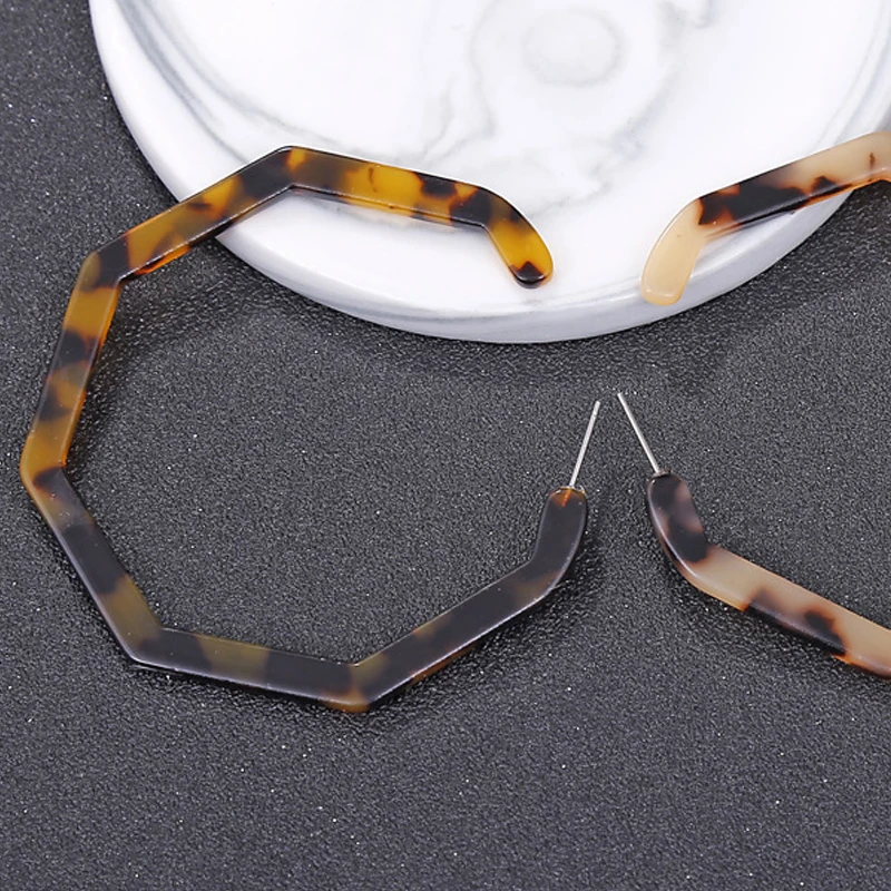 Cpop Leopard Geometric Acrylic Hoop Earrings for Women Trendy Elegant Acetate Resin Fashion Hoops Steel Jewelry 2019 | Украшения и