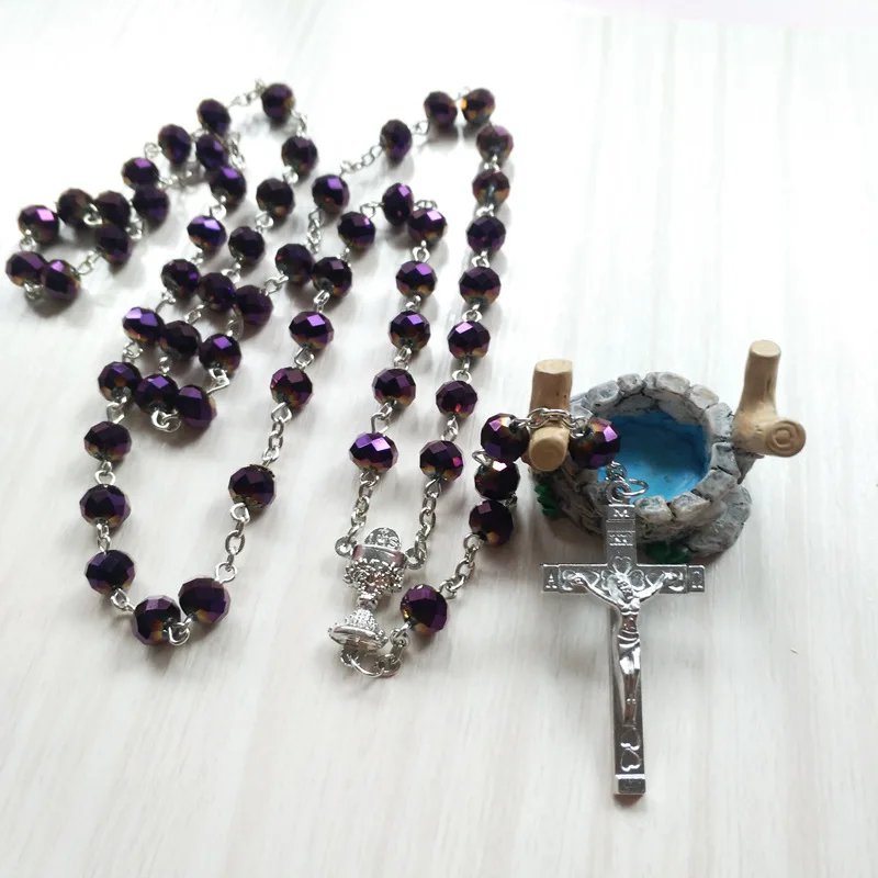 

Новое поступление, ожерелье с католическими элементами, искусственными фиолетовыми кристаллами, крест, четки, ювелирные изделия, нитка, мол...