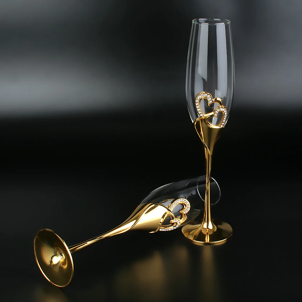 2PCS/Set Gold Wedding Champagne Toasting Glasss For Bird And Groom Party Dessert Glass Gift For Marriage Couple Cake Table Decor
