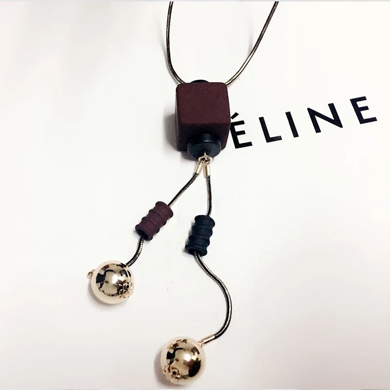 Модное квадратное деревянное длинное ожерелье-цепочка Женское Ожерелье