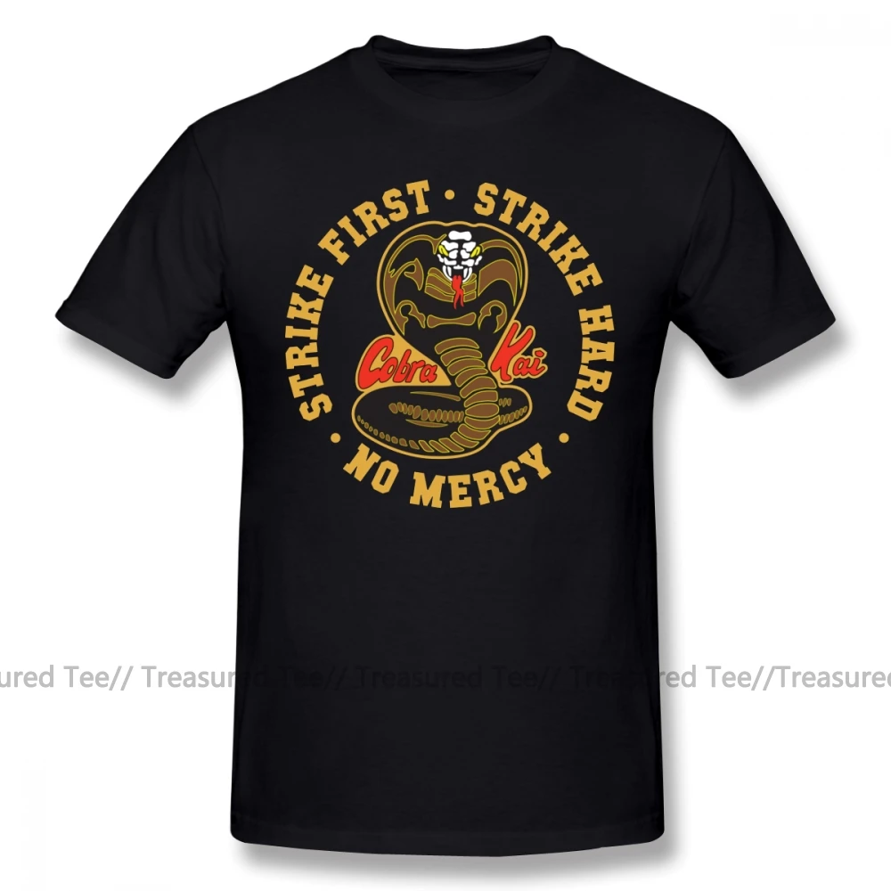 Black Детская футболка для каратэ футболка с логотипом Cobra Kai Strike First Strike Hard No Mercy HD Базовая футболка с короткими рукавами 4xl Мужская футболка - Цвет: Black