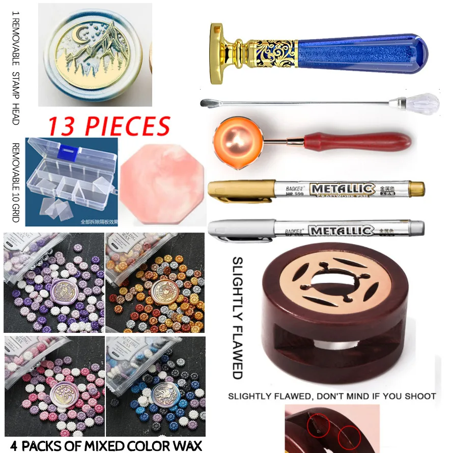 

13pcs Retro Sealing Wax Beads Wax Seal Set Sealing Stamp Seal Stamp Beads for Scapbooking Craft Gift Wedding Invitation Birthday