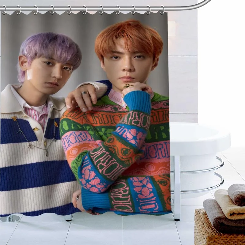 Занавеска для душа Kpop Exo 12 крючков ткань из полиэстера 3D-печать водонепроницаемая