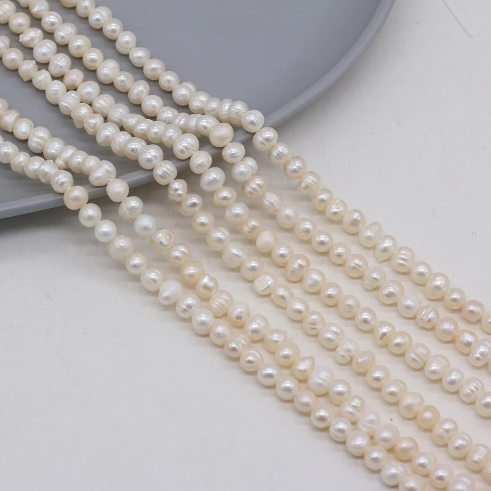 

1pc Natural Freshwater Pearl Near Round White Beads 4-5MM High Quality For Woman Jewelry MakingDIY Necklace Accessories Gift36CM