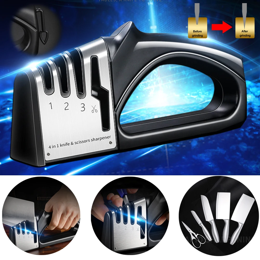 

4-in-1 Knife Sharpener Tungsten Steel Multipurpose Kitchen Steel Blades Diamond Coated Sharpening System For Kitchen Tools