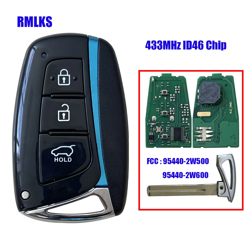 Умная деталь, 3 кнопки, 433 МГц, чип ID46 для Hyundai Santa Fe 2012-2015, идентификатор FCC: 95440 2W500 / 2W600