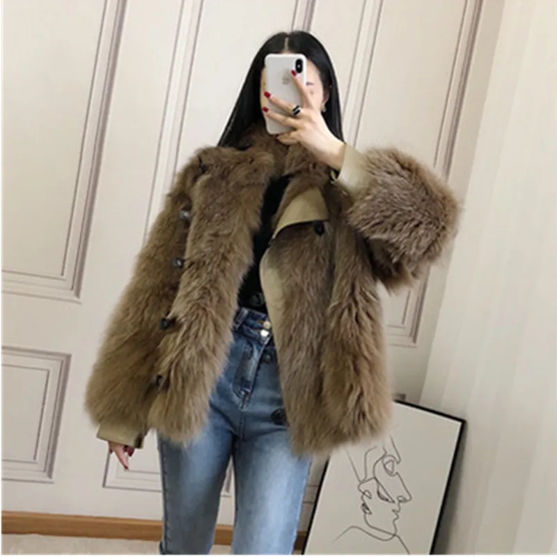 Женское пальто с мехом лисы fourrure femme длинное из овечьей кожи разрезом верхняя