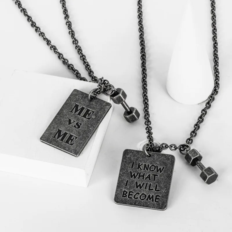 

Ожерелье с подвеской для мужчин и женщин, трендовые упражнения для фитнеса, небольшая гантеля, замок веры и веры, старинный серебристый квад...