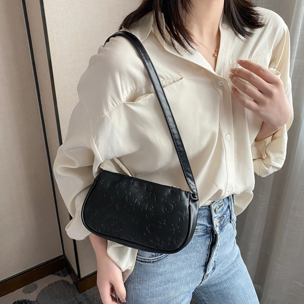 

Women Vintage PU Leather Embossing Zipper Shoulder Underarm Bag Ladies Casual Small Purse Handbag Designer 2021