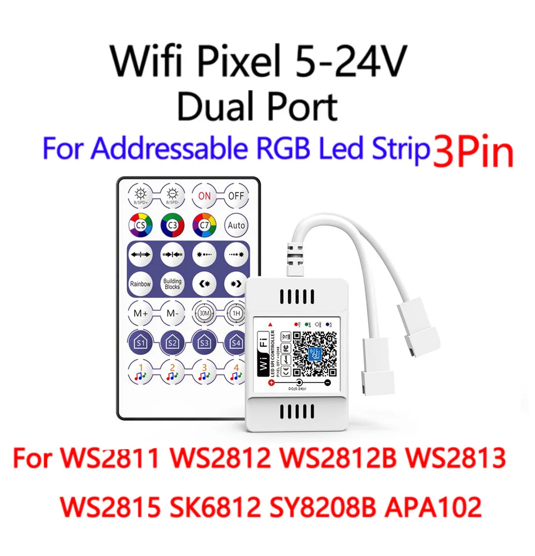 DC5V WS2812B LED RGB Strip Tapes With Addressable Pixel WiFi Remote Control Dual Output Power Kit Intelligent Music App Adapter |