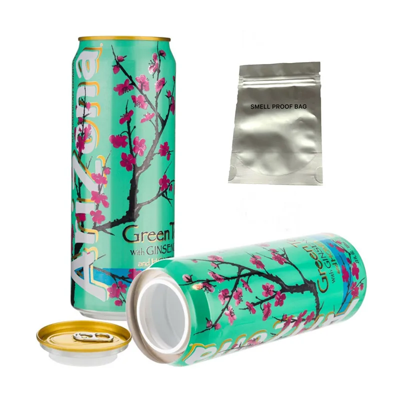 

Green tea stash can Diversion Safe Orangeade can Hidden Safe Random flavor with a food grade smell proof bag