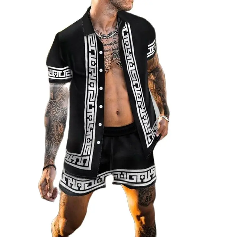 Men‘s Sets Short Sleeve Hawaiian Shirt And Shorts Summer Printing Casual Shirt Beach Two Piece Suit 2021 New Fashion Clothing