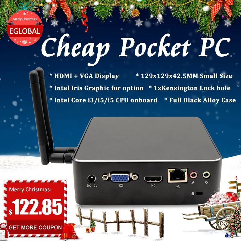 Eglobl Intel i3 7100U i5 7200U i7Mini компьютер DDR4/DDR3 Win10 Linux Barebone портативный ПК 4K HTPC медный