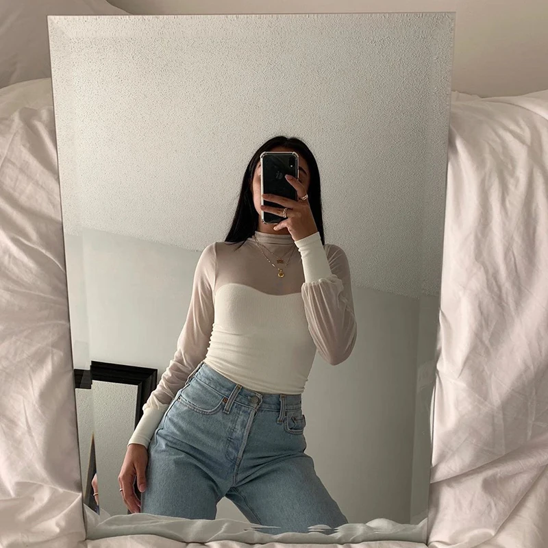 Weekeep сетки лоскутное с длинным рукавом боди для женщин Белый High Street Bodycon сексуальный комбинезон боди Femme