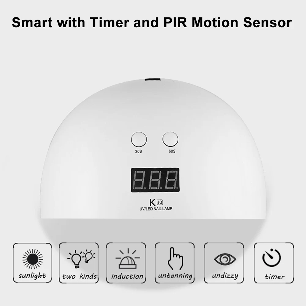 24W UV+LED Nail Lamp Gel Polish Dryer With Smart Automatic PIR Motion Sensor Switch USB Input 30s/60s Timer DIY Tools | Лампы и
