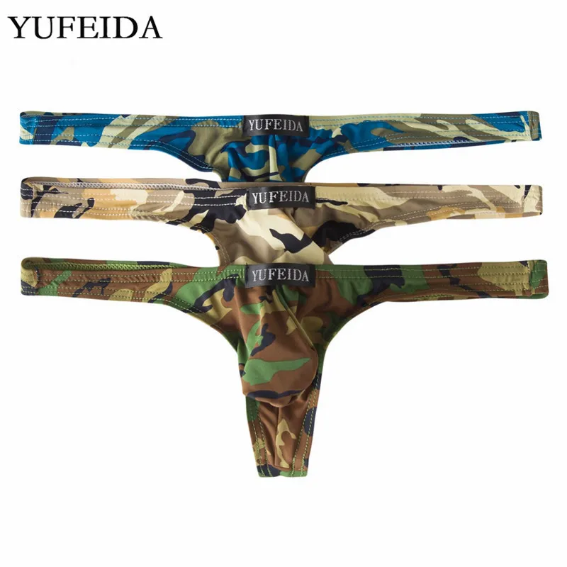 Мужские трусы стринги 3 шт./лот черные камуфляжные с низкой посадкой мешочком для