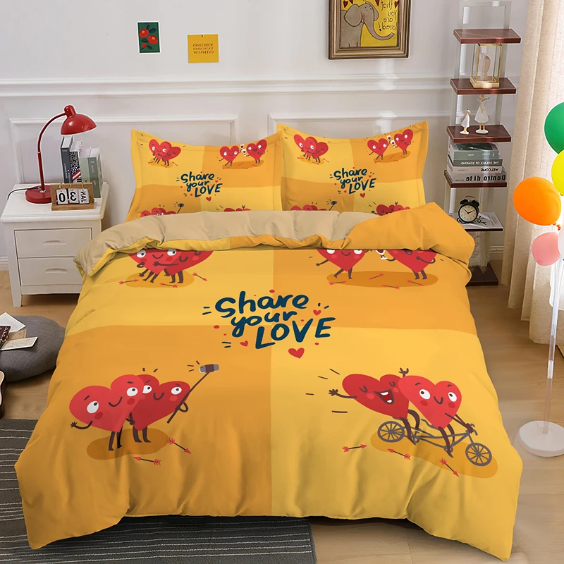 

Love Heart Duvet Cover Luxury Bedding Set Single Full Quilt Covers 2/3PCS Bedclothes Euro Size For Bedroom Decoration