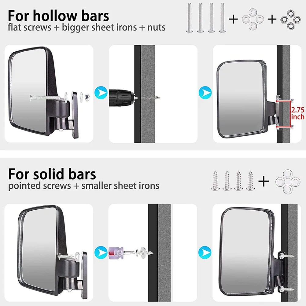 

1 Pair Universal Golf Cart Rear Mirror Foldable View Side Mirrors Flexible Adjustable Angle Foldable Designed