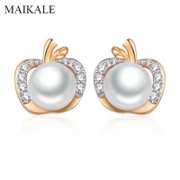maikale new fashion flower pearl stud earrings for women star cubic zirconia cz small earring romantic jewelry accessories gifts