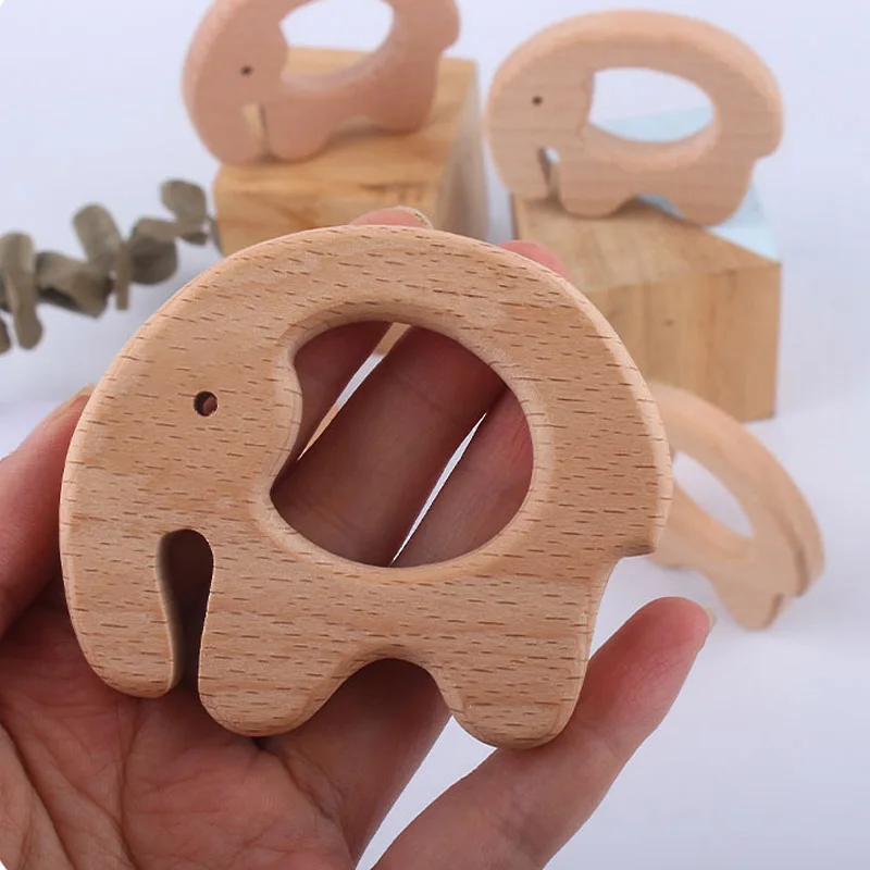 2-10 Uds haya elefante de madera Natural de madera hecho a mano juguete de madera DIY personalizado colgante ecol&oacute;gico mordedor seguro para beb&eacute;s Juguetes-3