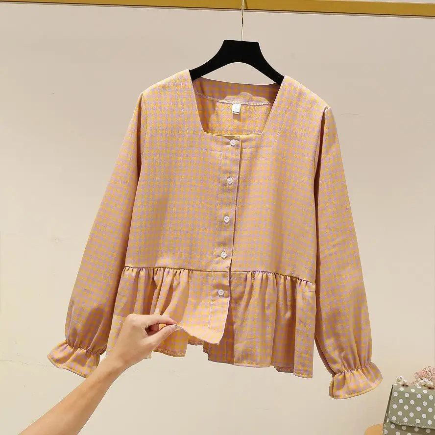 2021 женская обувь Сезон весна-осень Модные свободные рубашки в клетку женский с