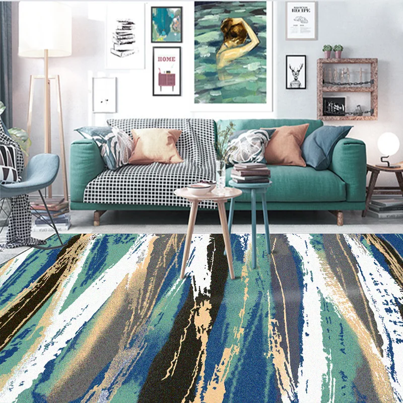

Fashion modern abstract green art watercolor line bedroom living room kitchen bedside carpet floor mat door