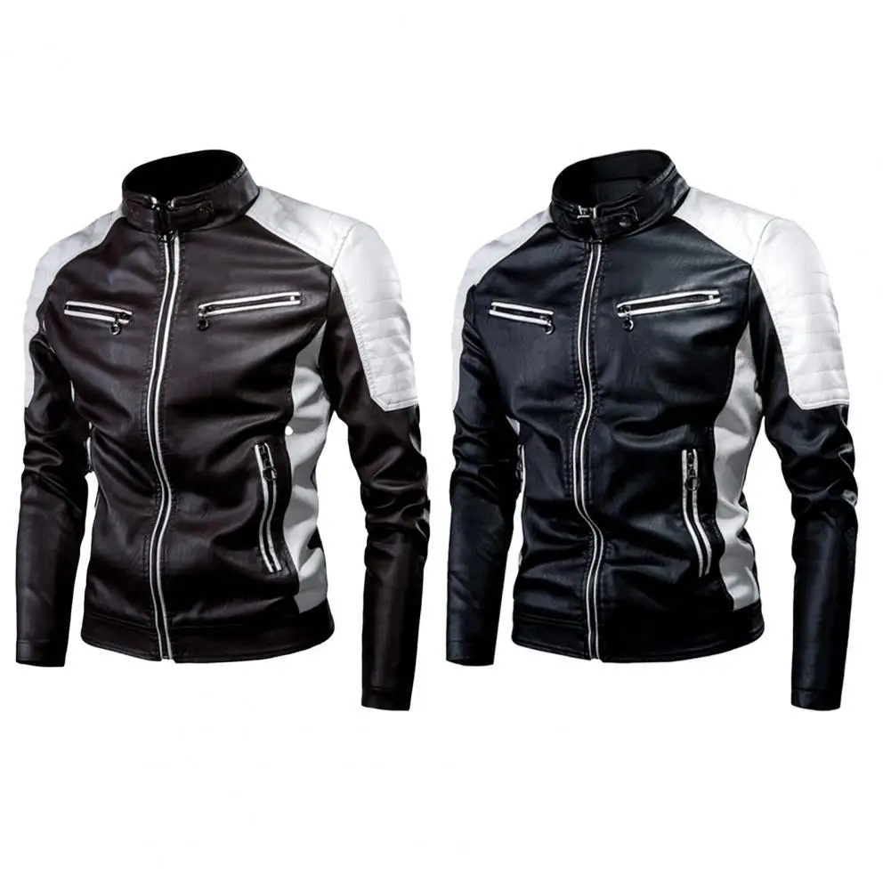 

Jacket Contrast Colors Motor Multi Pockets Contrast Colors Classic Biker Jacket Men Coat for Work