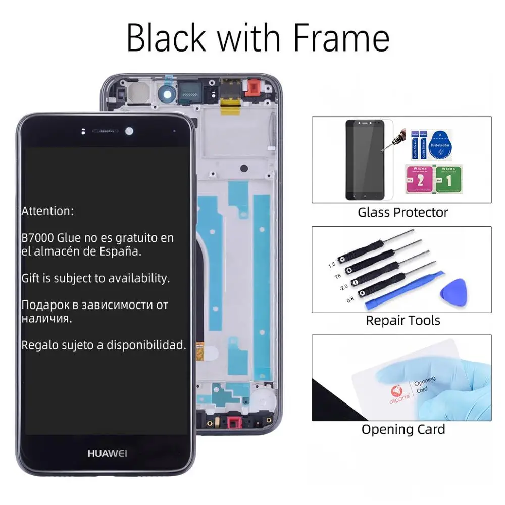 Дисплей для HUAWEI P9 Lite Nova Lite GR3 LCD в сборе с тачскрином на рамке 5.2'' белый золото черный синий - Цвет: with Frame Black